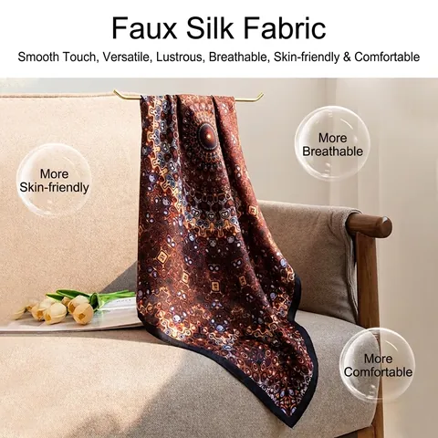 Foulard Quadrato da Donna in Poliestere con Stampa Retrò Elegante Simil Seta Foulard da Collo Accessorio Moda per Ufficio Quotidiano