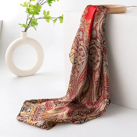 Mulberry Silk Square Scarf For Women Paisley Floral Print Thin Shawl Retro Bohemian Elegant Silk Neck Scarf Bandana Gift