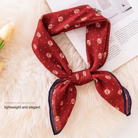 Vintage Floral Printed Satin Square Scarf For Women Soft Polyester Neck Scarf Literary Elegant Decorative Headband Accessory
