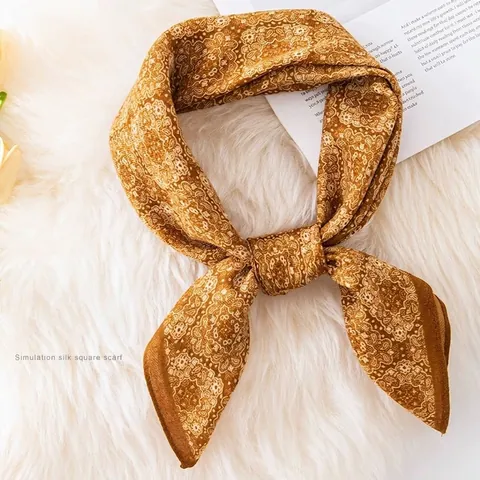 Vintage Printed Square Scarf For Women Elegant Polyester Silk Like Neck Kerchief Retro Paisley Pattern Professional Office Accessory
