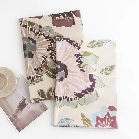 Women Vintage Rose Print Scarf Shawl Soft Polyester Viscose Imitation Cashmere Large Winter Warm Printed Pashmina Wraps