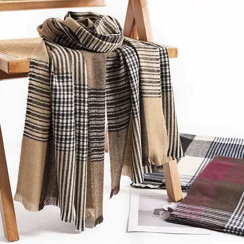 Sciarpa a Quadri da Donna Sensazione di Cashmere Scialle Caldo Invernale Poliestere Tinto in Filo Avvolgente Con Nappe per Business Regalo