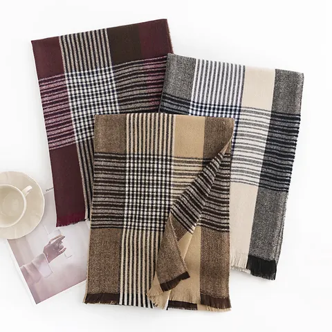 Sciarpa a Quadri da Donna Sensazione di Cashmere Scialle Caldo Invernale Poliestere Tinto in Filo Avvolgente Con Nappe per Business Regalo