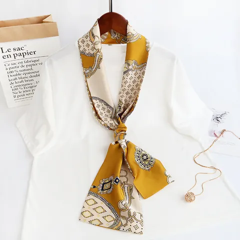Elegante Pañuelo de Cinta Larga de Satén Para Mujer Vintage Cadena Rayada Estampada Corbata Profesional Accesorio de Moda