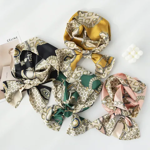 Elegante Pañuelo de Cinta Larga de Satén Para Mujer Vintage Cadena Rayada Estampada Corbata Profesional Accesorio de Moda