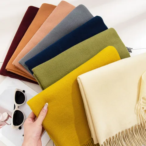 Women Winter Solid Color Tassel Scarf Long Imitation Cashmere Soft Warm Shawl Wrap Scarf Casual Daily Accessories