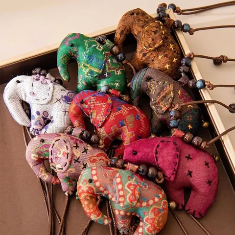 Handmade Silk Elephant Pendant Necklace Vintage Ethnic Style Adjustable Sweater Chain For Women Coin Purse Gourd Ox Charm