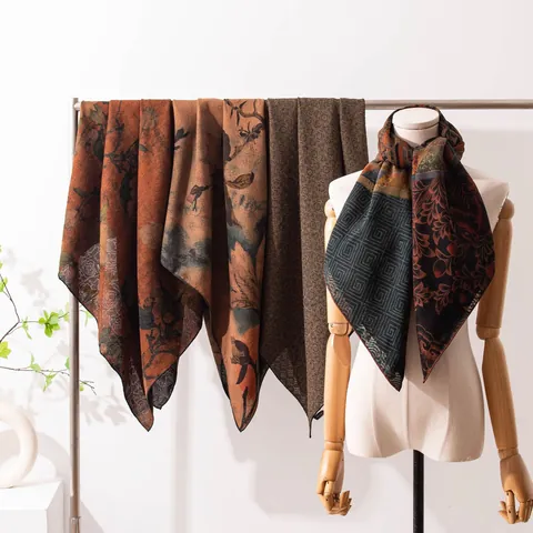 New Chinese Style Mulberry Silk Square Scarf Xiangyun Silk Printed Women Elegant Shawl Retro National Pattern Scarf Gift