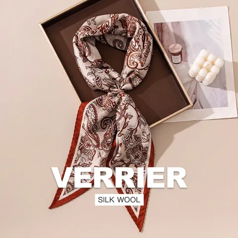 Elegant Mulberry Silk Wool Blend Scarf For Women Vintage Paisley Printed Twill Rhombus Shawl Soft Warm Neckerchief