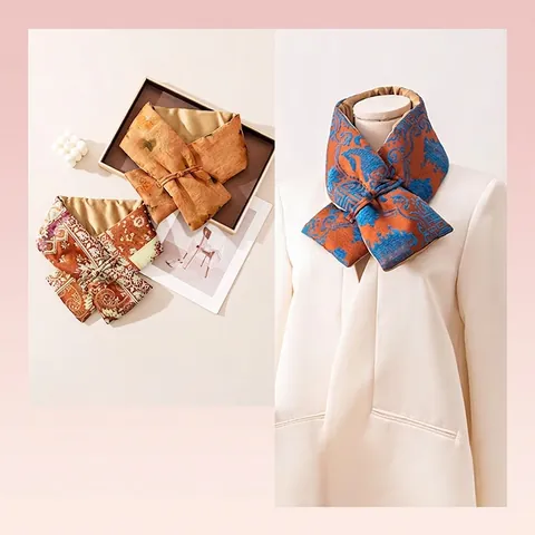 Bufanda de Seda de Mora Estilo Nuevo Chino Xiangyun Calentador de Cuello Acolchado Vintage Estampado Floral Bufanda Cálida Mujer