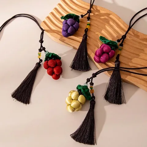 Handmade Mulberry Silk Grape Pendant New Chinese Style Hanging Ornament With Tassel For Bag Car Accessory