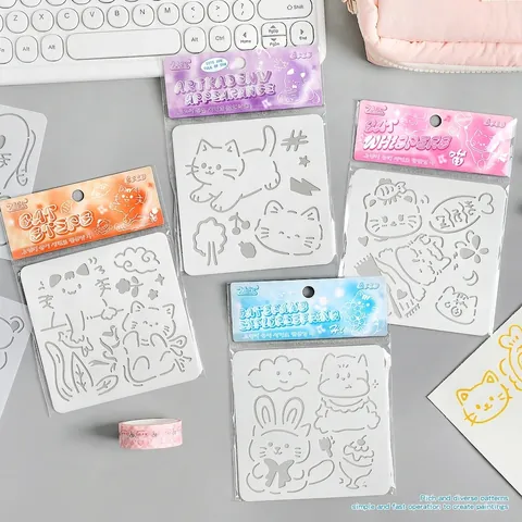 Cute Cartoon Cat Hollow Painting Stencils PET Multi-pattern Drawing Templates For Hand Account Journal DIY Art Craft School Supplies