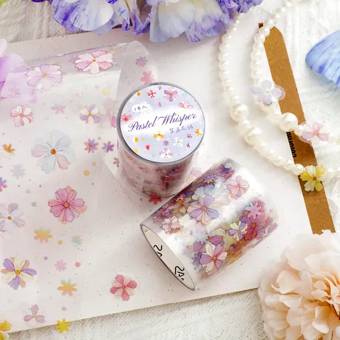 Cinta Decorativa PET Floral Impermeable Cinta de Enmascarar Flores Troquelada Para Scrapbooking Journaling Manualidades Estético