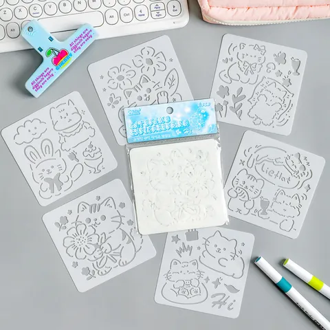 Cute Cartoon Cat Hollow Painting Stencils PET Multi-pattern Drawing Templates For Hand Account Journal DIY Art Craft School Supplies