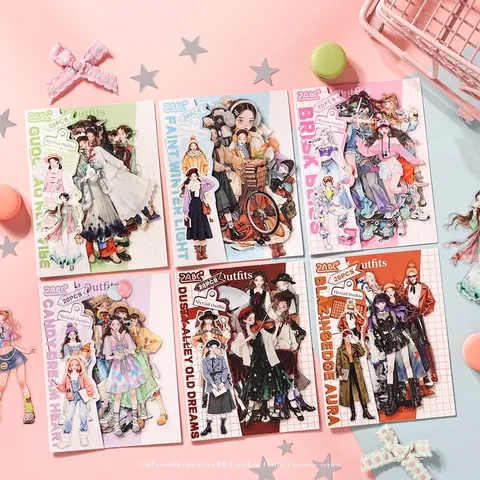 Fashion Girl Outfits PET Stickers Waterproof Decorative Scrapbooking DIY Journaling Figure Design Stationery Material Pack