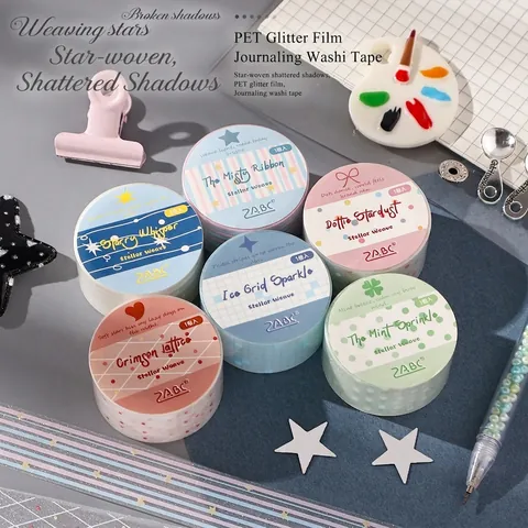 Glitter Frosted PET Decorative Tape Stellar Weave Lattice Patterns Washi Tape For DIY Scrapbooking Journaling Supplies