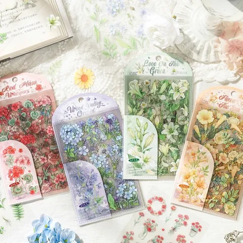 Vintage Floral Waterproof PET Stickers 6 Sheets Flowers Series Scrapbooking Material DIY Journaling Decorative Stationery Stickers