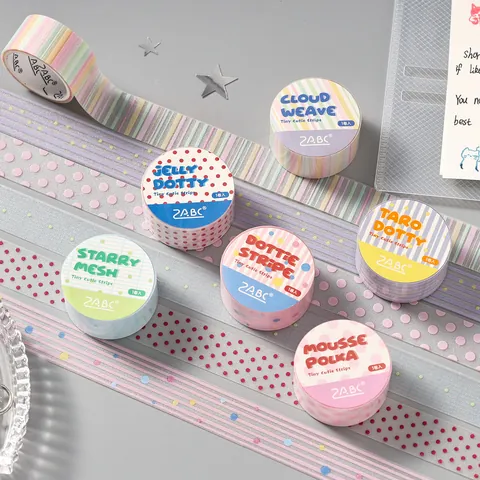 Cute Glitter Frosted PET Decorative Tape For Journaling Scrapbooking Kawaii Pastel Dots Stripes Grid Pattern Stationery DIY Craft Tape For Students
