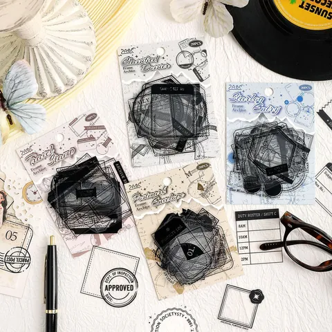 Vintage PET Waterproof Stickers Retro Frame Archive Postmark Starlog Travel Theme For Scrapbooking Journaling DIY Decor Stationery