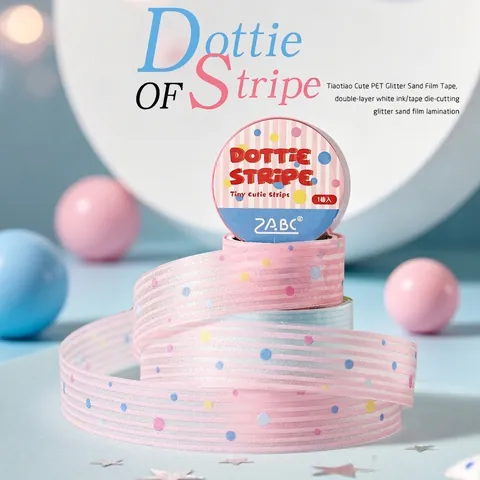 Cute Glitter Frosted PET Decorative Tape For Journaling Scrapbooking Kawaii Pastel Dots Stripes Grid Pattern Stationery DIY Craft Tape For Students