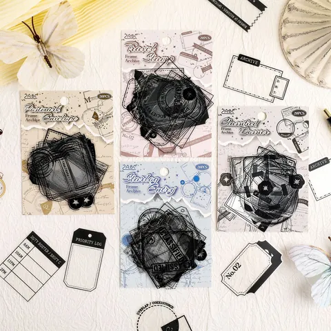 Vintage PET Waterproof Stickers Retro Frame Archive Postmark Starlog Travel Theme For Scrapbooking Journaling DIY Decor Stationery