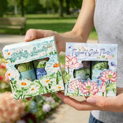 Floral Landscape PET Decorative Tape Set For Scrapbooking DIY Craft Waterproof Flower Pattern Stickers Journaling Supplies