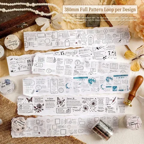 Vintage PET Washi Tape For Scrapbooking Journaling Shakespeare Sonnet Butterfly Floral Patterns Waterproof Decorative Tape DIY Crafts