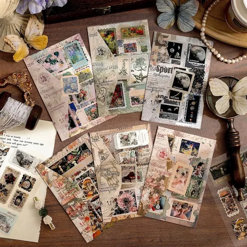 Vintage Bronzing Scrapbook Stickers Gold Foil Floral Mushroom Fairytale Paper Stickers For Journaling DIY Arts Crafts Decor
