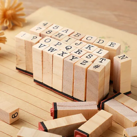 Vintage Wooden Rubber Letter Number Stamp Set With Ink Pad DIY Decorative Stamps For Scrapbooking Journaling Planning Office School