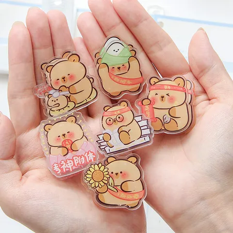 Lindo Oso de Dibujos Animados Clip de Notas de Acrílico Clips de Carpeta de Papel Impresos de Doble Cara Para Oficina Papelería Escolar