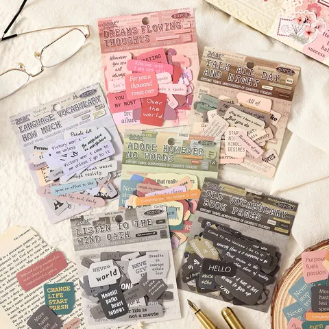 50PCS Vintage English Quote Stickers For Journaling Scrapbooking Retro Typography DIY Decorative Stickers Pack