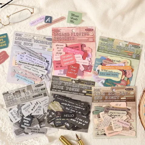 50PCS Vintage English Quote Stickers For Journaling Scrapbooking Retro Typography DIY Decorative Stickers Pack