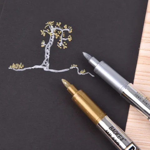 BAOKE Bolígrafo de Pintura Metálica Marcadores Oro Plata para Tarjetas de Felicitación Boda Libro de Visitas Bolígrafo Metálico