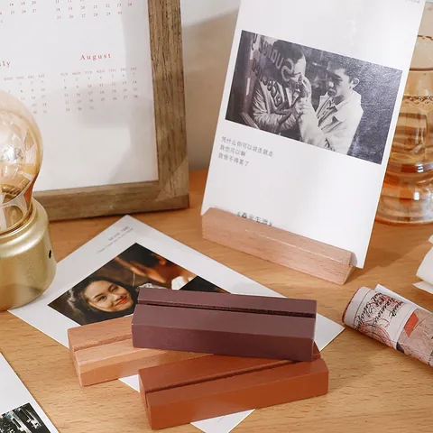 Creative Wooden Desk Card Holder Base Colorful Photo Memo Postcard Message Clip for Office Home Desktop Decoration