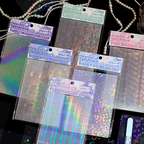 Holographic Laser PET Sticker Pack Waterproof Dreamy Star Heart Pattern Stickers For DIY Scrapbooking Journal Decor