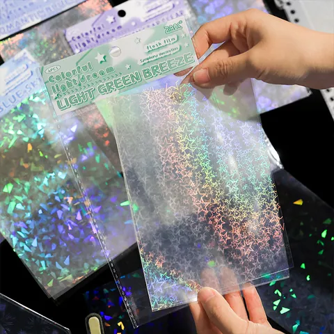 Holographic Laser PET Sticker Pack Waterproof Dreamy Star Heart Pattern Stickers For DIY Scrapbooking Journal Decor