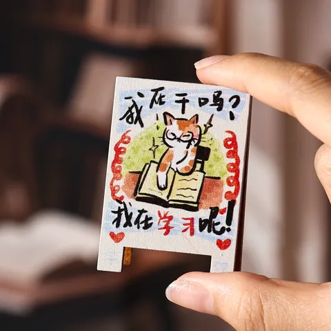 Cute Cartoon Cat Doodle Wooden Card Holder Stand Creative Desktop Memo Photo Note Holder Office Desk Decoration Gift