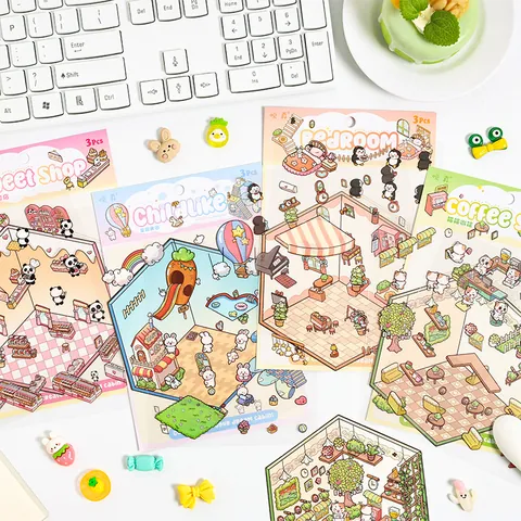 3D Cartoon House Scene Stickers PET DIY Scrapbooking Journal Decorative Stickers For Kids Stationery School Supplies