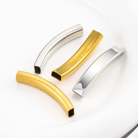 Stainless Steel Square Curved Tube DIY Jewelry Findings Polished 18K Gold Plated Leather Cord Slider Pendant Accessories