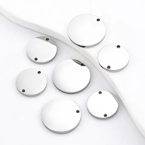 Stainless Steel Mirror Polished Round Pendant DIY Jewelry Accessories For Necklace Bracelet Dog Tag Round Plate Charms