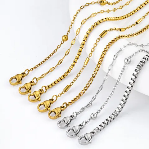 Stainless Steel Necklace Fine Chain For Women Men DIY Jewelry Accessories Gold Silver Color Adjustable Lobster Clasp Minimalist Clavicle Chain Necklace