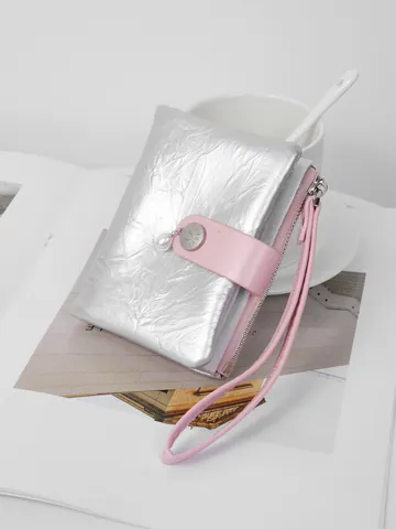 Exquisite Women Short Cracked Texture PU Leather Wallet Pearl Pendant Wristlet Portable Multi Slot Card Holder Coin Purse