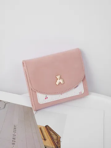 Women's Cute Bear Trifold Wallet Short PU Leather Frosted Multi-card Slot Large Capacity Coin Purse ID Storage Bag