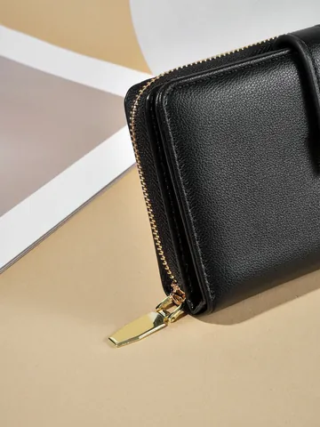 Women's PU Leather Wallet Multi Card Slot Zipper Buckle Elegant Medium Coin Purse Portable ID Holder Bifold Organizer