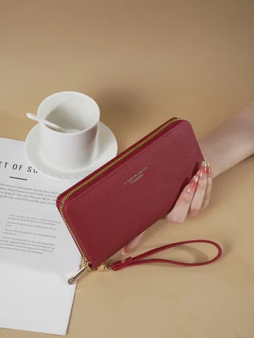 Women Long Wallet Saffiano PU Leather Wristlet Clutch Fashion Simple Large Capacity Card Holder Mobile Phone Handbag