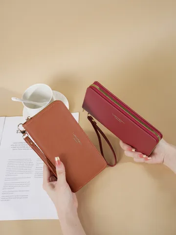 Women Long Wallet Saffiano PU Leather Wristlet Clutch Fashion Simple Large Capacity Card Holder Mobile Phone Handbag