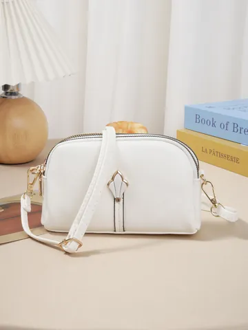 Sac pour Téléphone Portable pour Femmes en Cuir PU Motif Lychee Double Fermeture Éclair Tulipe Sac à Bandoulière Petit Carré