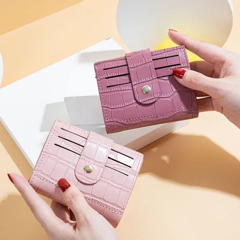 Porte-monnaie Court en Cuir PU pour Femmes Motif de Pierre Portefeuille Mince Porte-cartes Portable Avec Boucle à Pression