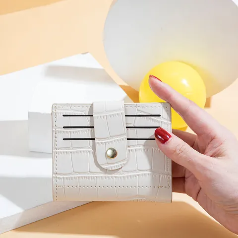 Porte-monnaie Court en Cuir PU pour Femmes Motif de Pierre Portefeuille Mince Porte-cartes Portable Avec Boucle à Pression