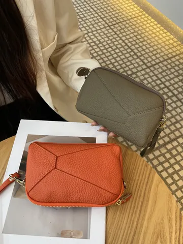 Damen Echtes Leder Umhängetasche Minimalistisch Geometrische Nähte Handy Tasche Casual Tägliche Schulter Clutch Tasche